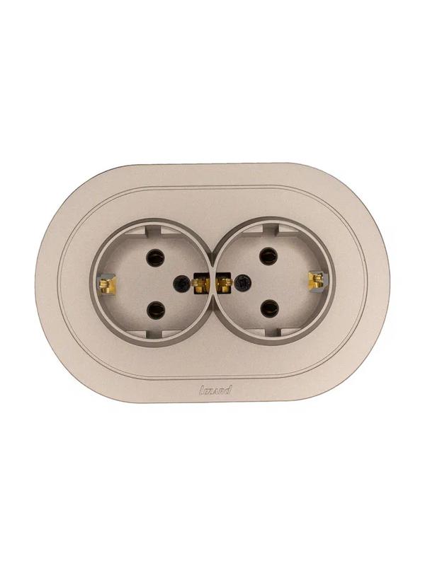 Розетка 2-м СП OSEN с заземл. ПБТ круглая механизм титан LEZARD 744-3700-127B