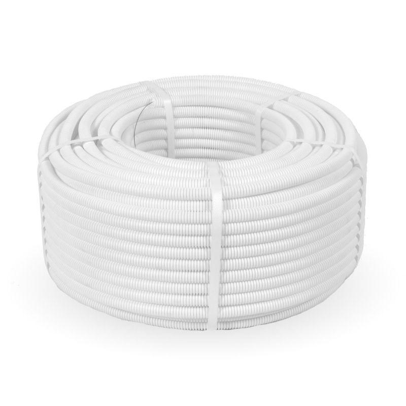 Труба гофрированная ПЛЛ тяжелая d16мм с протяжкой безгалогенная (HF) негорючая (НГ) бел. (уп.100м) Промрукав PR02.0240