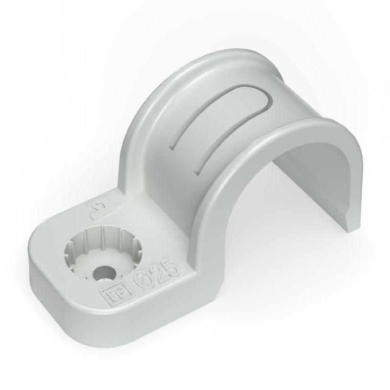 Крепеж-скоба односторонняя d25мм для прямого монтажа атмосф. пластик. в п/э сер. (уп.50шт) Промрукав PR13.0370