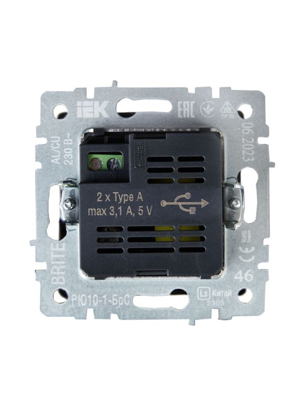 Розетка BRITE USB A+A 3.1А РЮ10-1-БрС механизм сталь IEK BR-U21-D31-K46