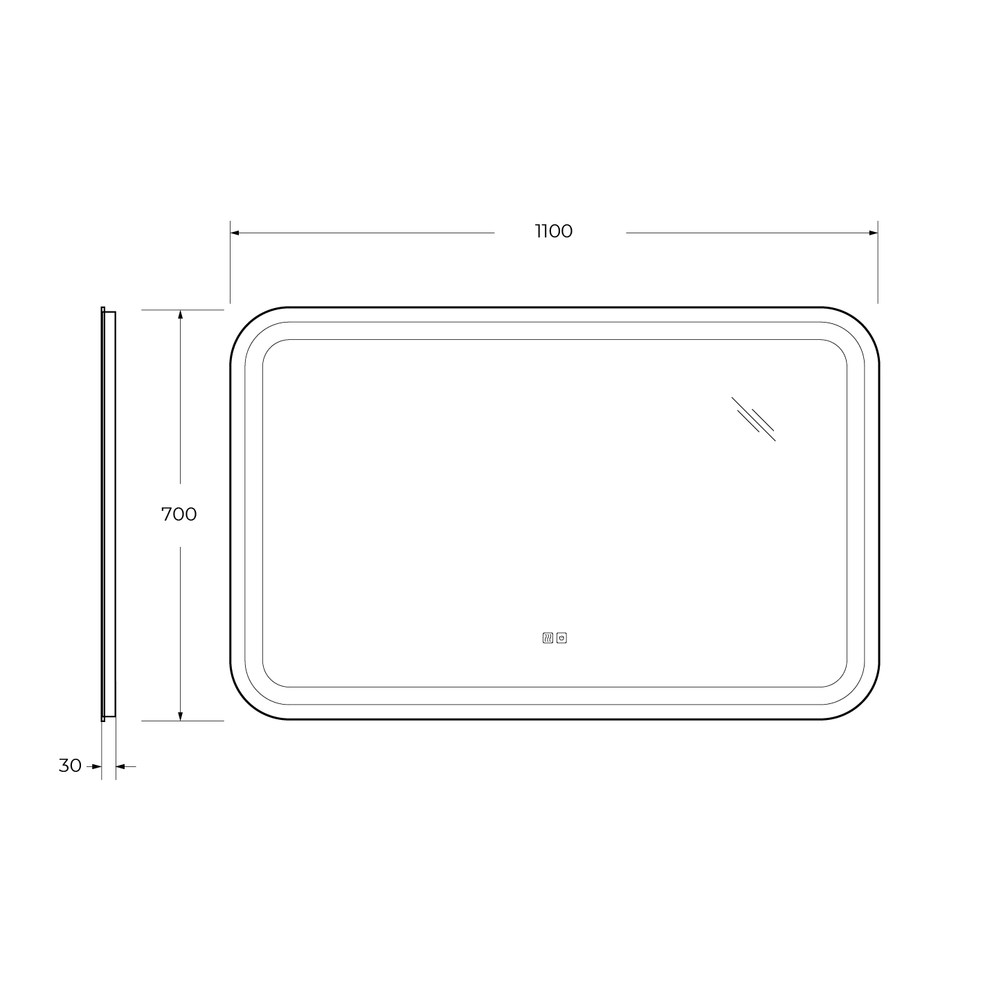 Зеркало Cezares CZR-SPC-STYLUS-1100-700-TCH-WARM