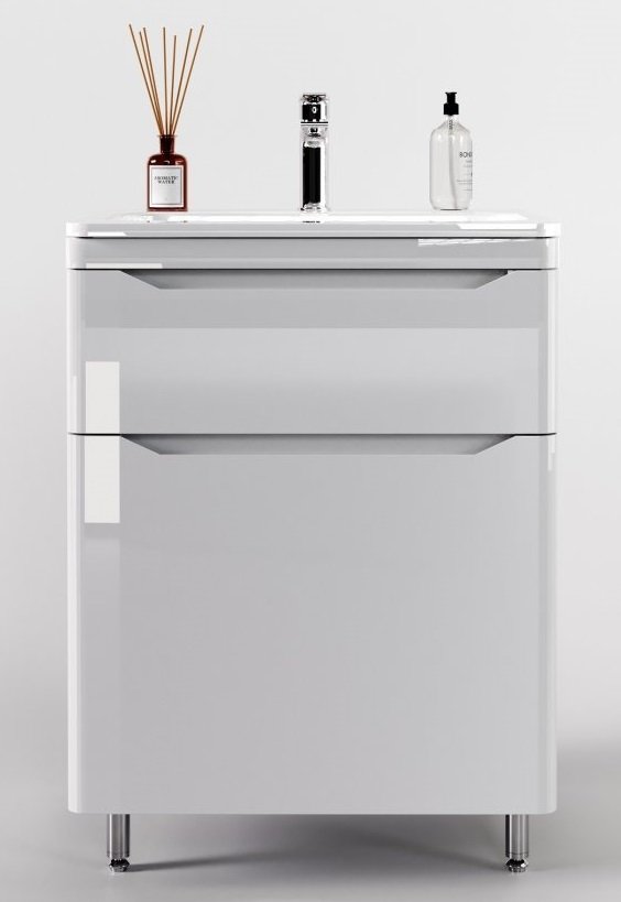 Тумба напольная "Марелла 70" (2 ящ.) Люкс антискрейтч белый глянец, PLUS