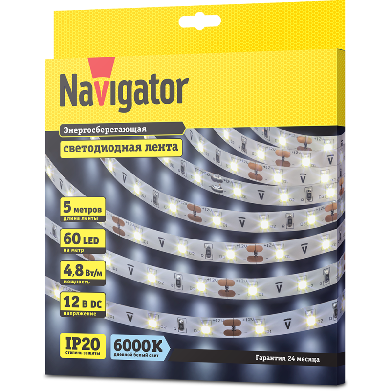 Лента светодиодная 71 762 NLS-3528CW60-4.8-IP20-12V R5 4.8Вт/м (уп.5м) Navigator 71762