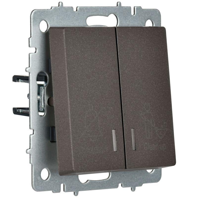 Выключатель 2-кл. BRITE 10А ВС10-2-9-БрТБ для отелей с индик. механизм бронза IEK BR-V20-2-10-K45