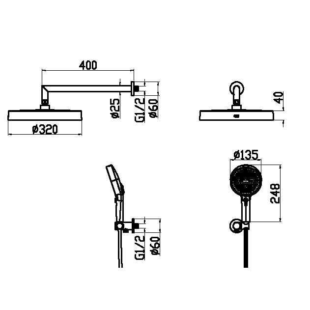 Лейка ручная+верхняя+выпуск+шланг CELL NIKEL BRUSH
