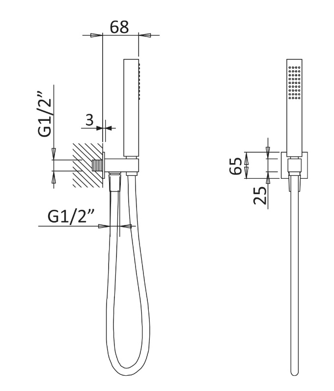 Ручной душ с гибким шлангом и штуцером держателем CEZARES PORTA-DEFM-NOP