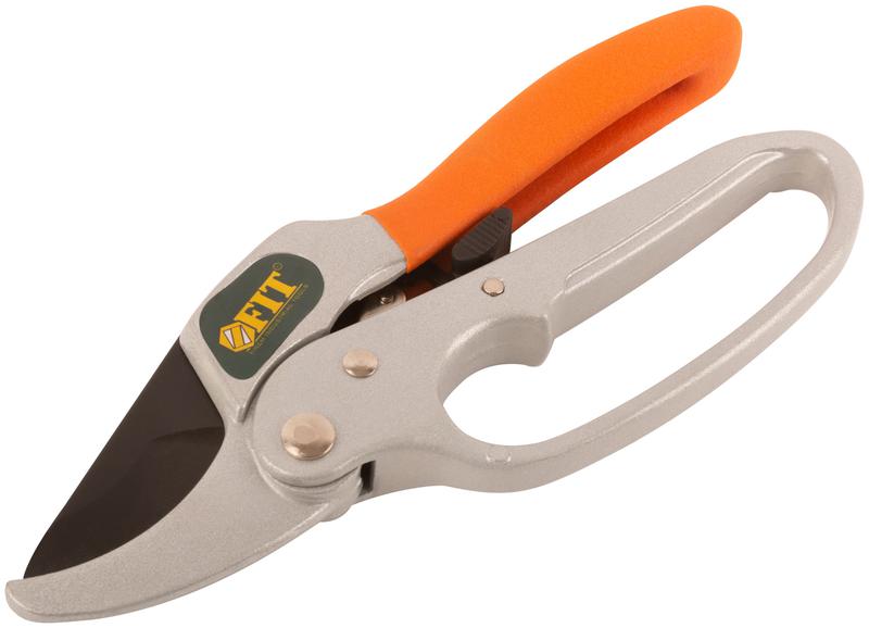 Секатор Профи храп. механизм режущ. кромки встык с наковальней тефл. покр. лезвий алюм. корпус 200мм FIT 77096