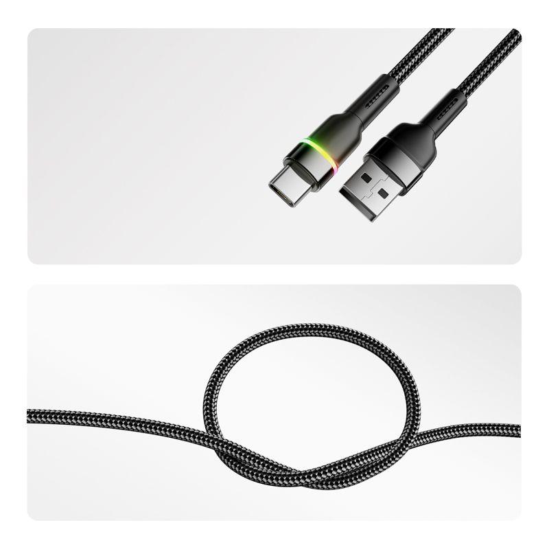 Кабель USB-A-Type-C 3А 18Вт 1м черн. нейлон. оплетка LED подсветка Rexant 18-7065