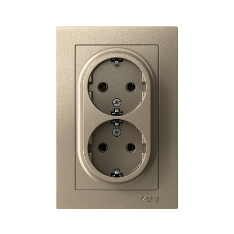 Розетка 2-м СП AtlasDesign 16А IP20 с заземл. в сборе шампань SE ATN000524