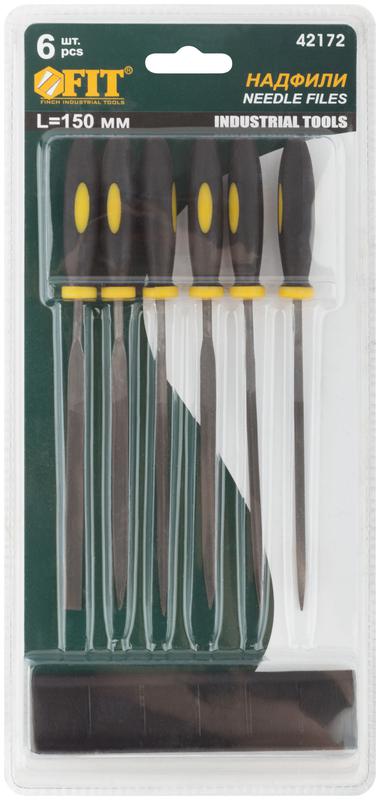 Надфиль прорезиненный ручка 3х150/70мм 6шт FIT 42172