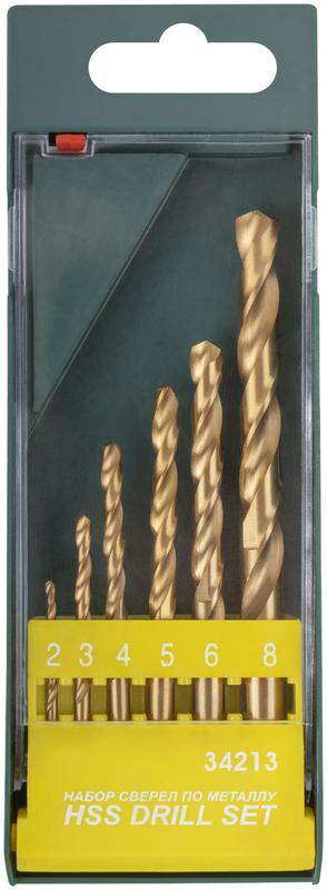 Набор сверл HSS по металлу титановое покрытие 6шт ( 2-3-4-5-6-8мм) FIT 34213