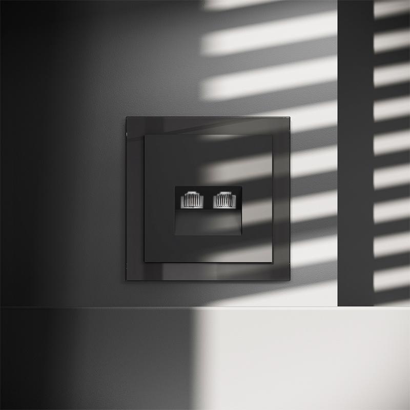 Розетка компьютерная 2-м СП S70 RJ45 + RJ45 кат.6 механизм черн. матов. Voltum VLS060208