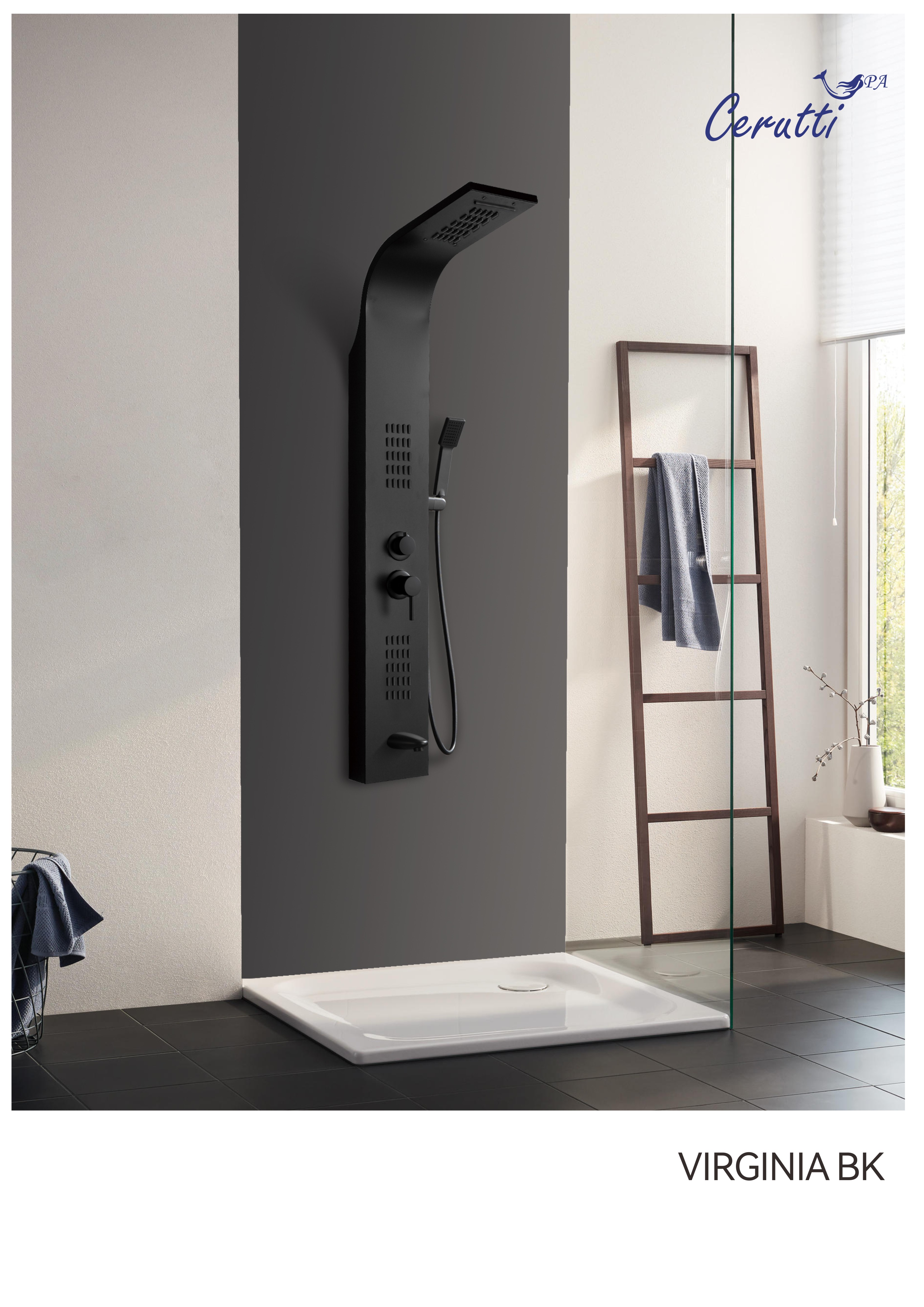 Панель VIRGINIA BK душевая из нержавеющей стали с форсунками Ceruttispa CT9989, цвет черный