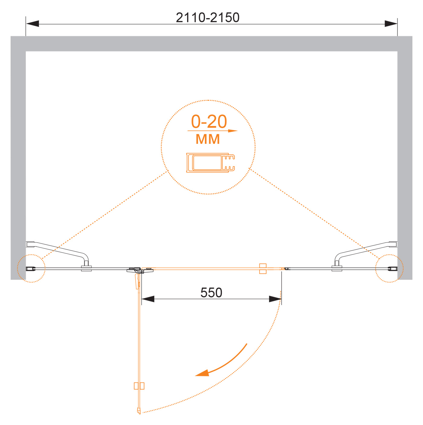 Душевая дверь CEZARES BERGAMO-W-B-13-100+60/60-C-Cr-L
