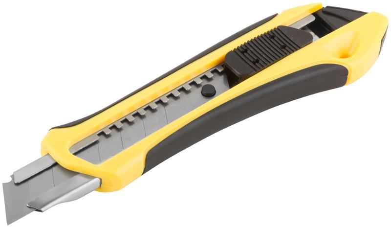 Нож технический 18мм усиленный прорезиненный 2-х сторонняя автофиксация FIT 10245