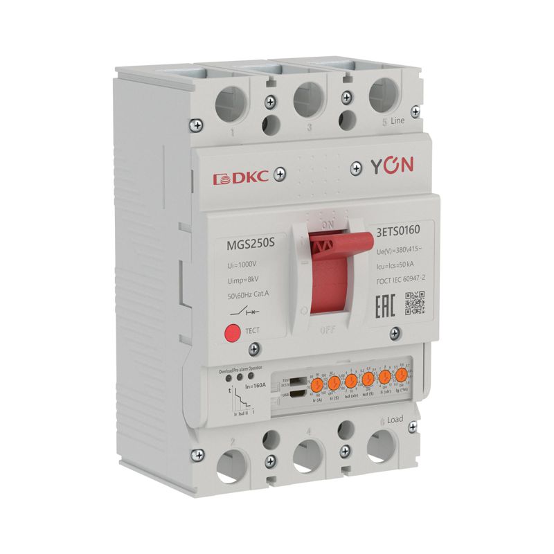 Выключатель автоматический в литом корпусе MGS250S 3P 63-160А 50кА с электронным расцепителем ETS YON MGS250S-3ETS0160