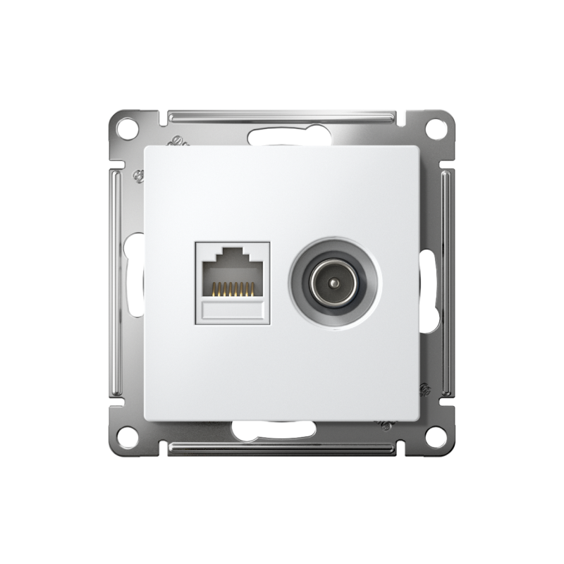 Розетка компьютерная + телевизионная 2-м AtlasDesign RJ45 кат.5E + TV механизм бел. SE ATN000189