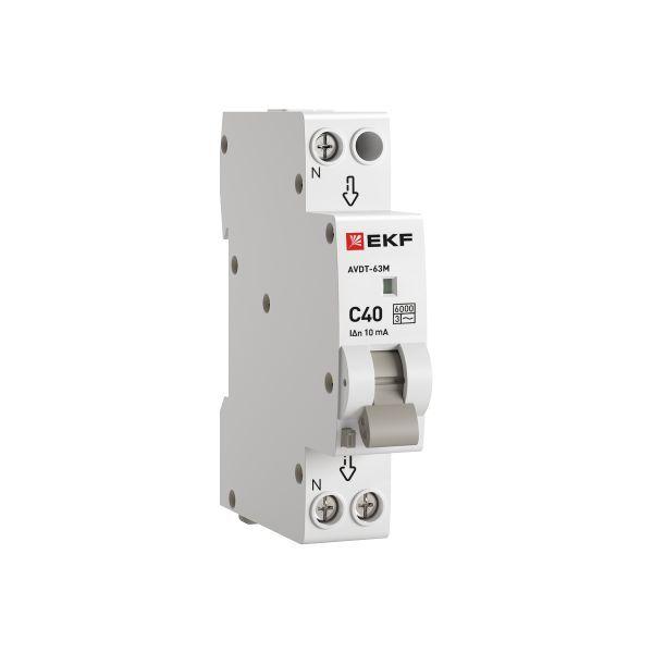 Выключатель автоматический дифференциального тока 1мод. C 40А 10мА тип AC 6кА АВДТ-63М электрон. PROxima EKF DA63M-40-10