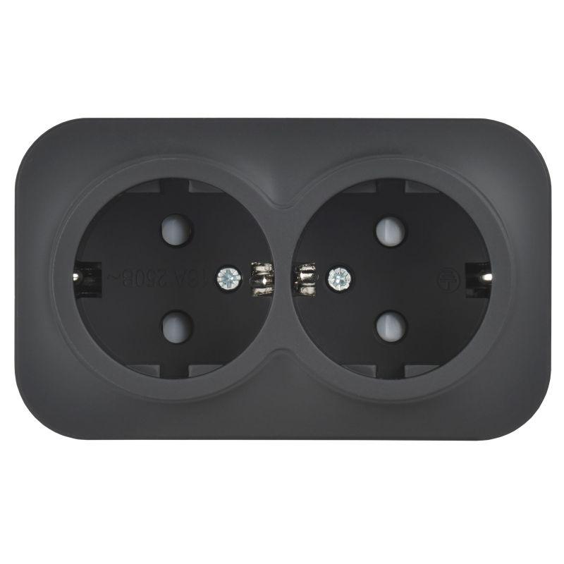 Розетка 2-м ОП GLORY РСш22-3-ХЧм 16А с заземл. защ. шторки черн. матов. IEK ERH24-K02M-16