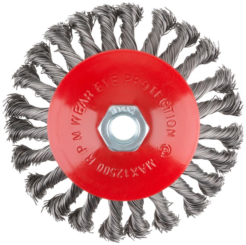 Корщетка-колесо с наклоном гайка М14 стальная витая проволока 125мм КУРС 39035