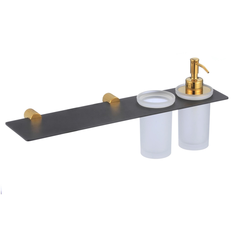 Дозатор для жидкого мыла и стакан с полочкой Savol S-002169HB, черный/золото