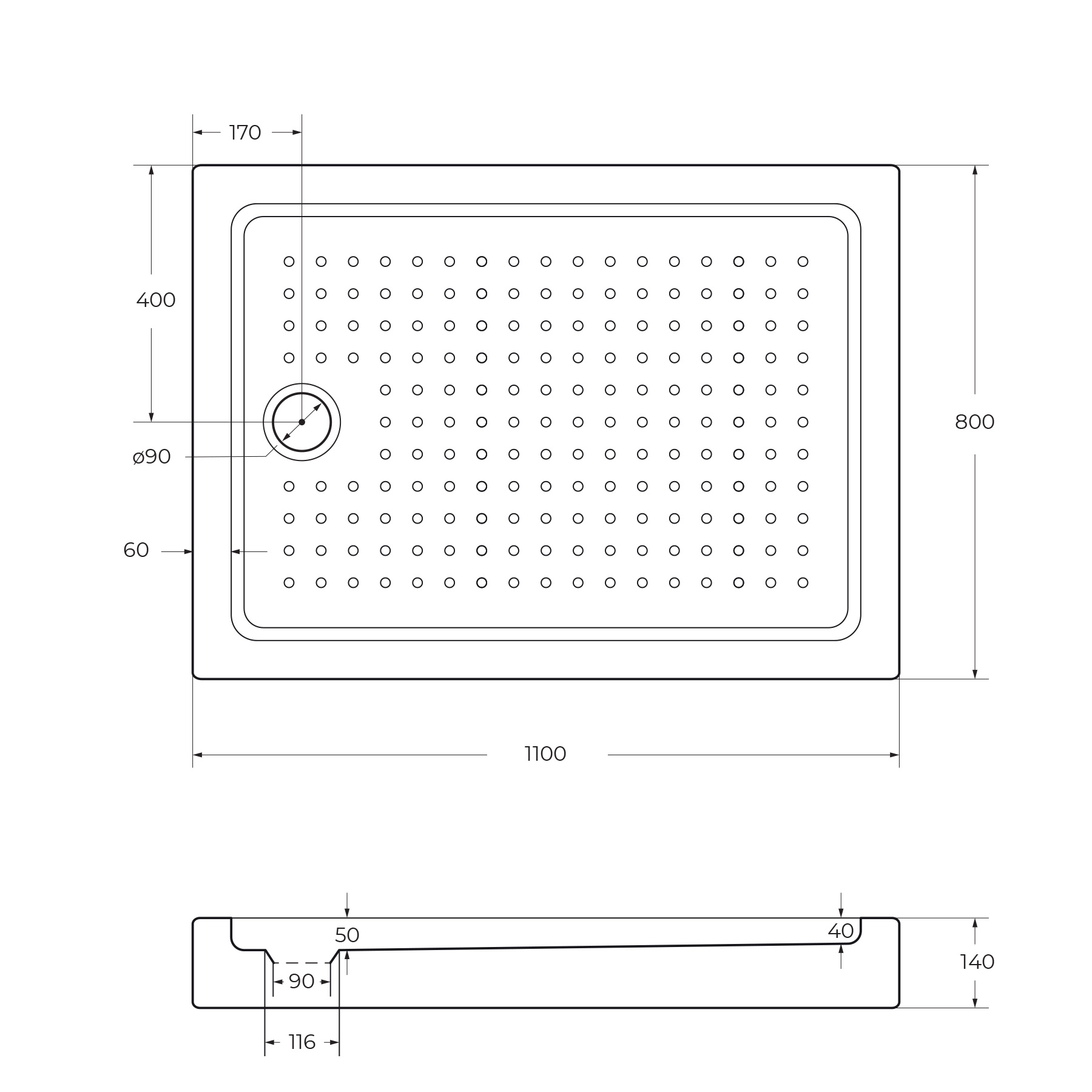 Акриловый поддон CEZARES TRAY-A-AH-110/100-15-W