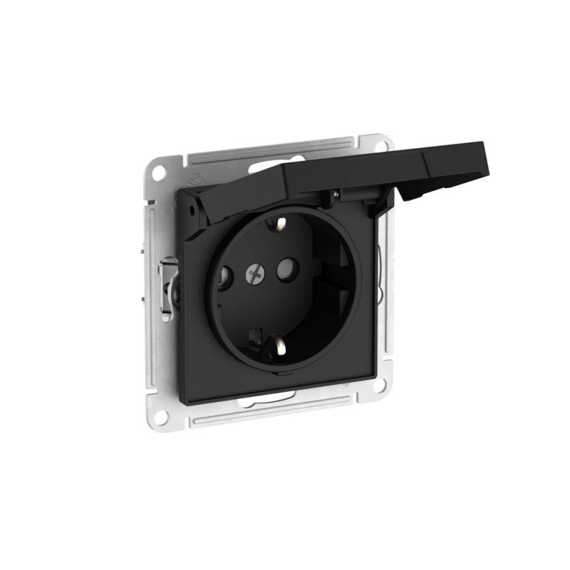 Розетка AtlasDesign 16А IP20 с заземл. защ. шторки с крышкой быстрозажим. клем. механизм карбон SE ATN001046S