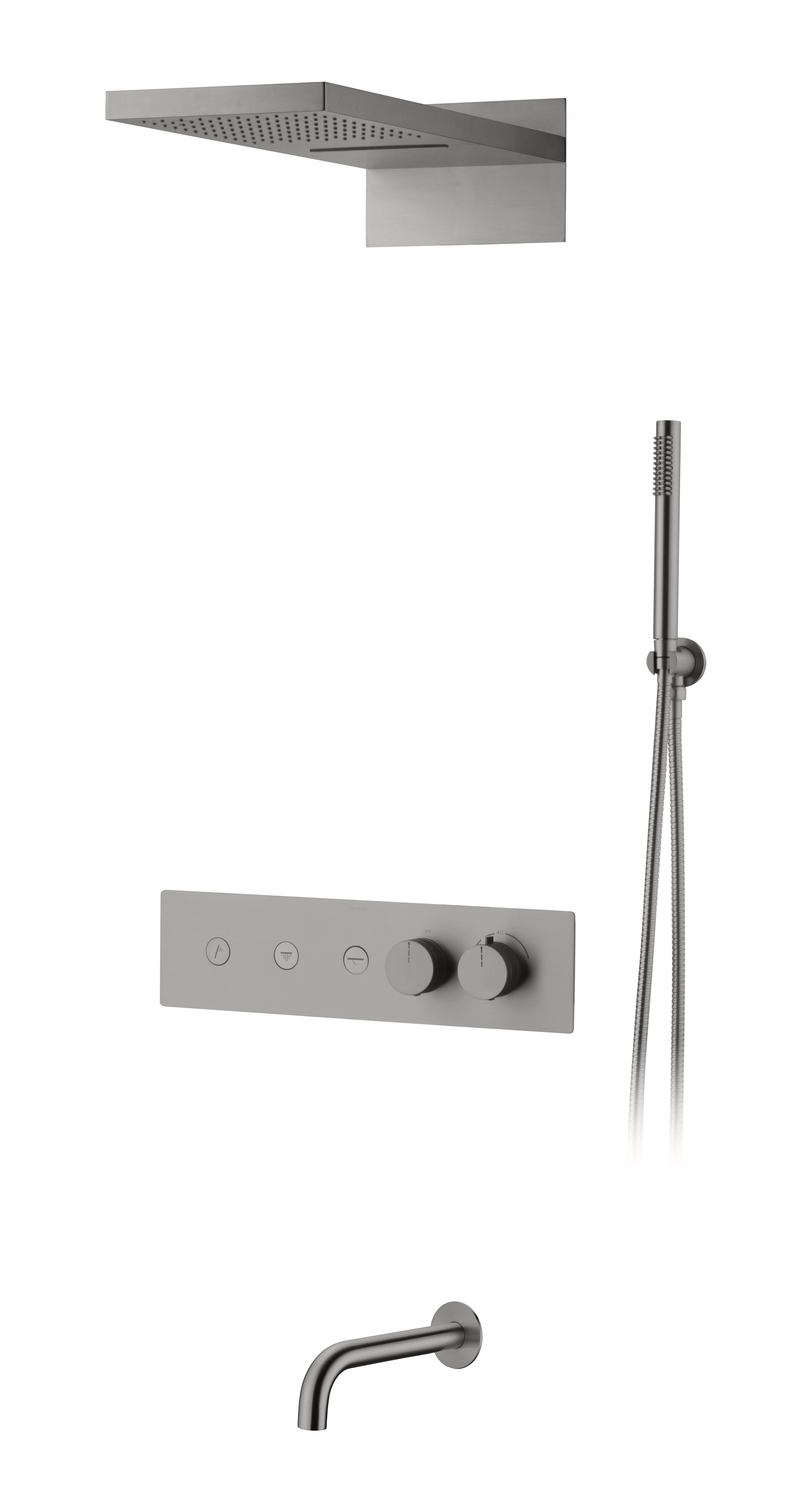 Встроенная душевая система FUSION с термостатом, трехпозиционная Matt Gold с изливом