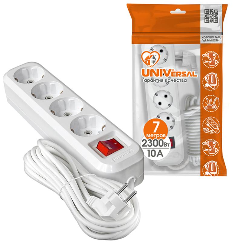 Удлинитель 4х7м с заземл. 10А IP20 S-304 ПВС 3х1 с выкл. UNIVersal 9631992