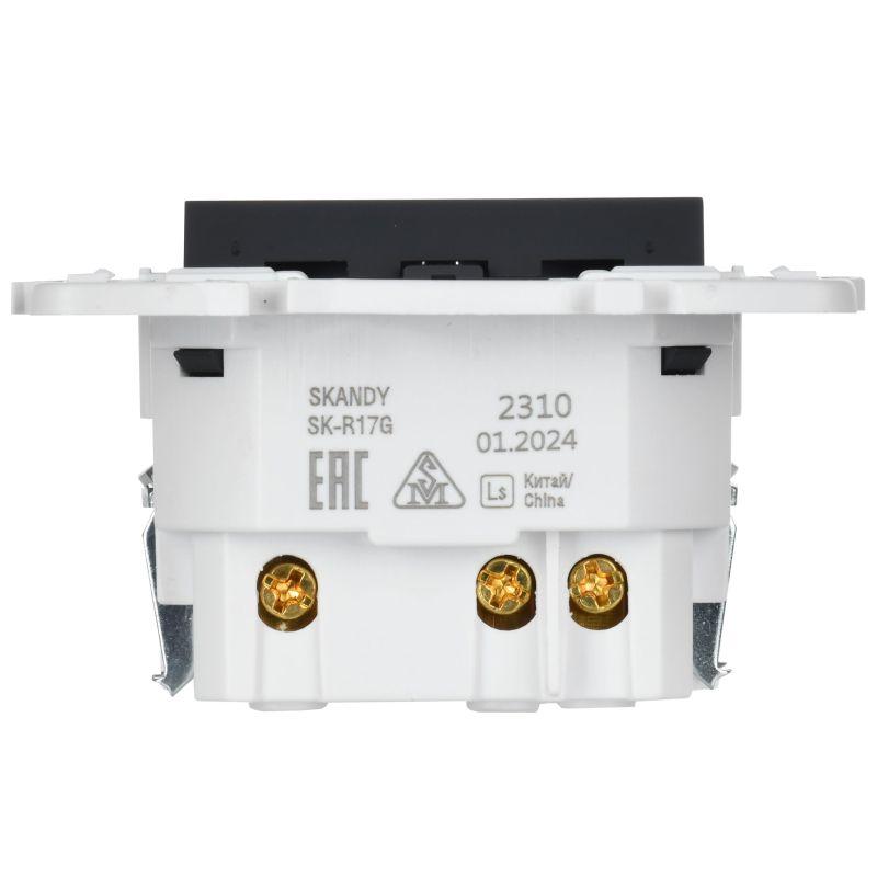 Розетка SKANDY 18Вт 16А с заземл. защ. шторки с USB C SK-R17G графит IEK SK-R14-16-U14-018-K53