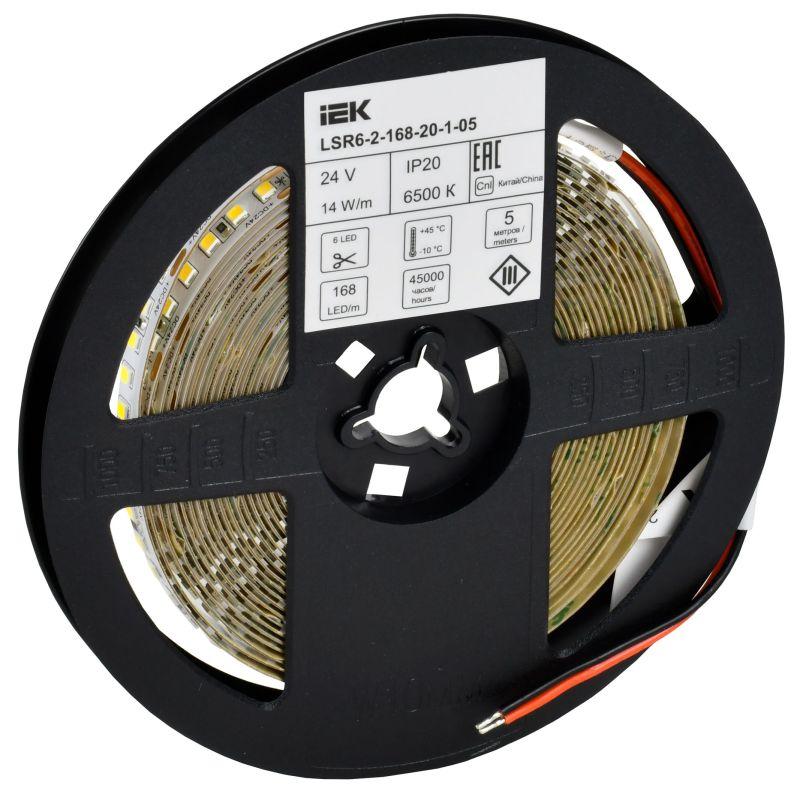 Лента светодиодная 2835-168LED 14Вт/м IP20 10мм 24В 6500К (уп.5м) IEK LSR6-2-168-20-1-05