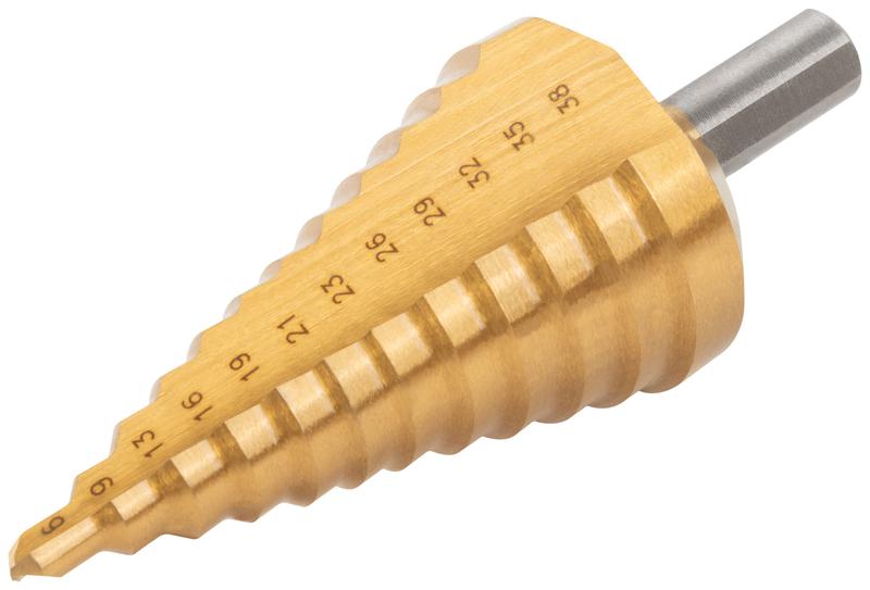 Сверло ступенчатое HSS по металлу 12 ступеней 6-9-13-16-19-21-23-26-29-32-35-38мм MOS 36386М