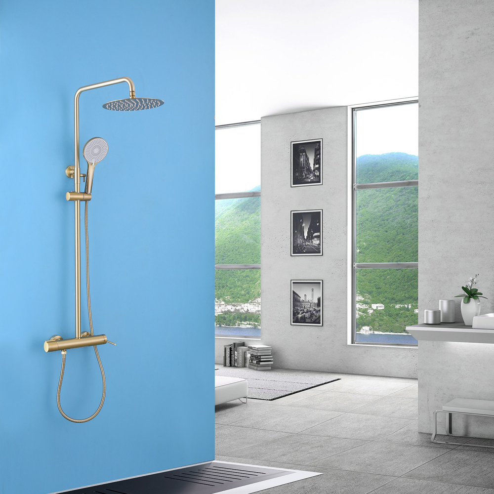 Душевая стойка ABBER Emotion AF8816GL с изливом, золото матовое