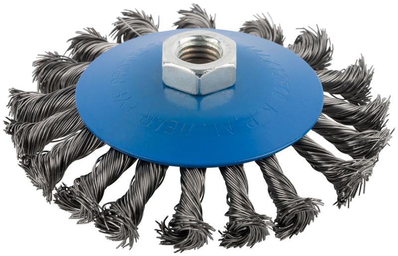 Корщетка тип "колесо" с наклоном гайка М14 стальная витая проволока 115мм MOS 38937М