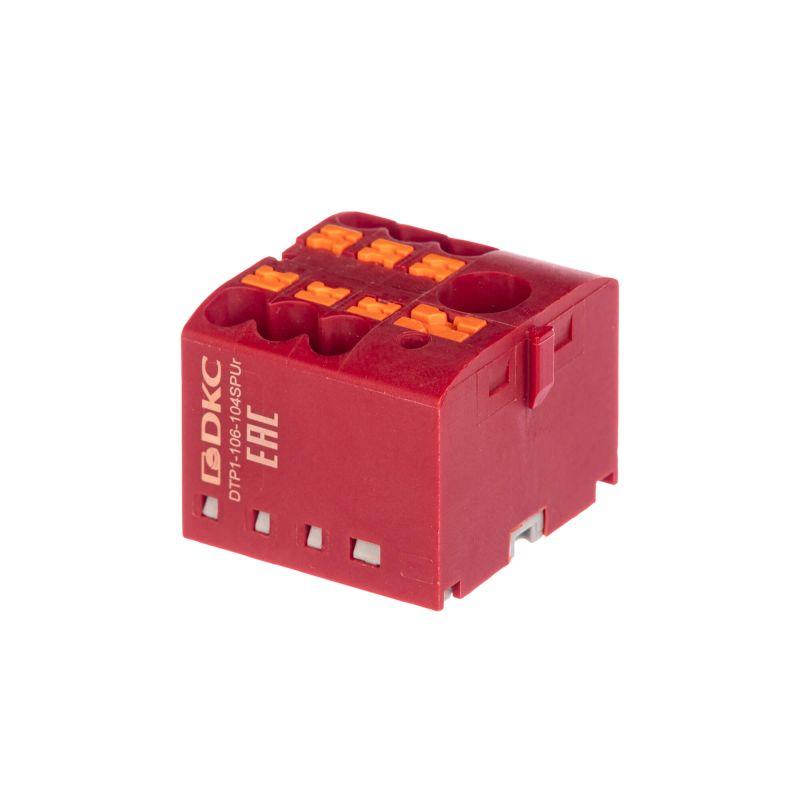 Блок распределительный зажим push-in 1 ввод 6кв.мм 6 точек подключения 25кв.мм красн. DKC DTP1-106-104SPUR