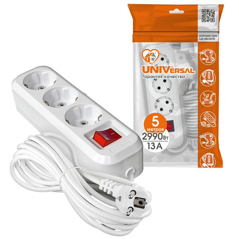 Удлинитель 3х5м с заземл. 13А IP20 S-303 ПВС 3х1 с выкл. UNIVersal 9631987