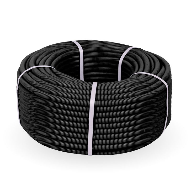 Труба гофрированная ПНД d16мм с протяжкой безгалоген. (HF) черн. (уп.100м) Строитель PR.021651