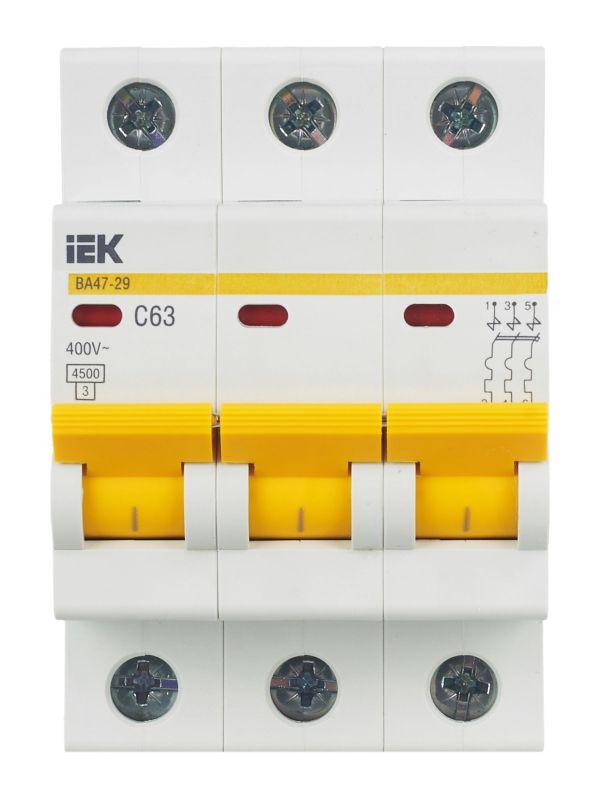 Выключатель автоматический модульный 3п C 63А 4.5кА ВА47-29 KARAT IEK MVA20-3-063-C