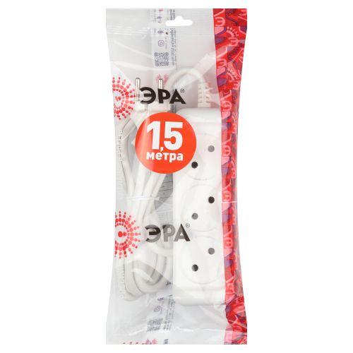 Удлинитель 3х1.5м без заземл. 10А IP20 U-3-1.5m-2х1 ПВС 2х1 Эра Б0028354