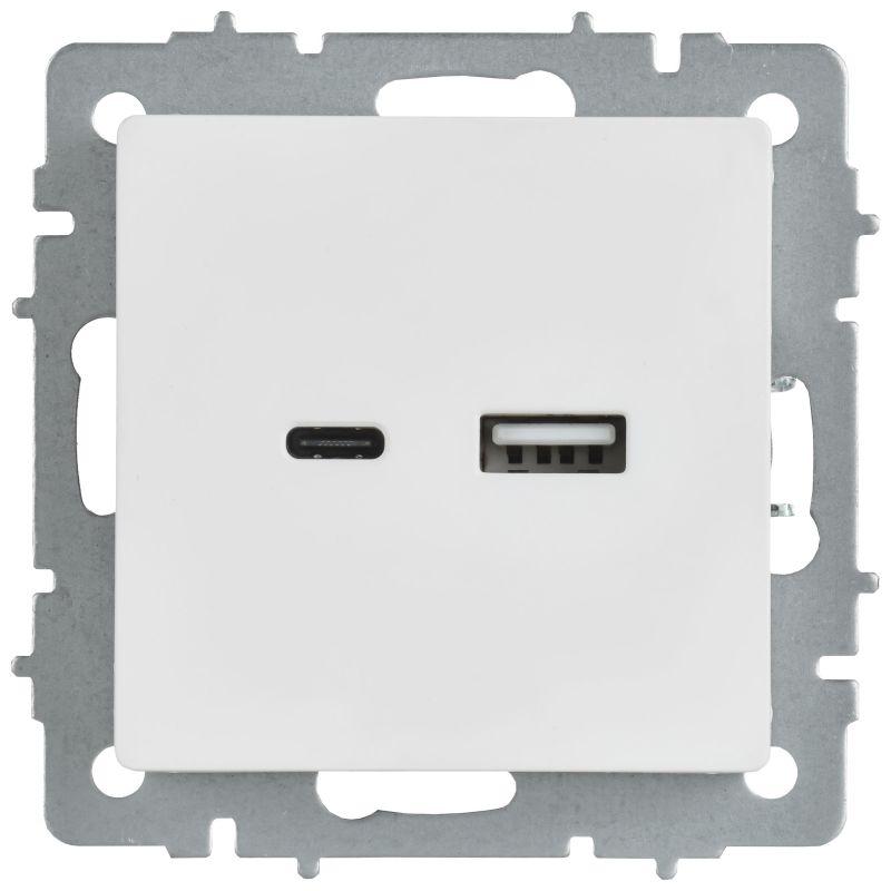 Розетка BRITE РЮ11-1-БрАБ 18Вт USB A+C механизм арктич. бел. IEK BR-U22-018-K91