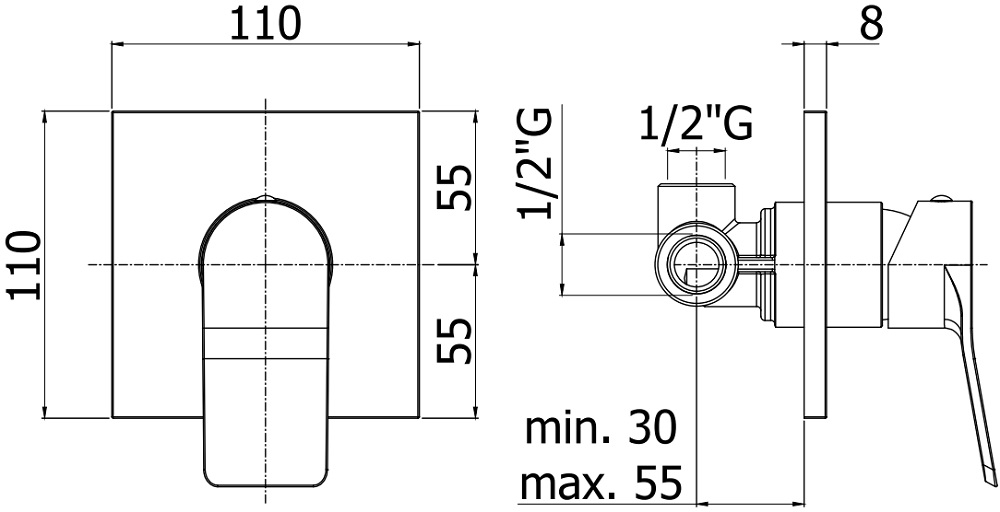 Смеситель для душа Paffoni Tilt TI010BO/M (с внутренней частью)