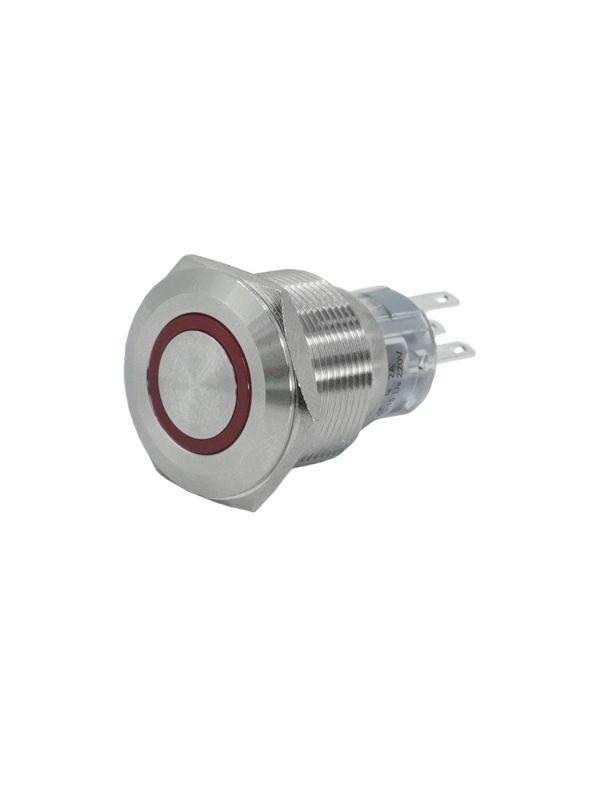 Выключатель кнопочный GQ22-L-11E/R/220V/S 1НО+1НЗ цилиндр с подсветкой 220В AC/DC d22мм IP65 метал. красн. Электротехник ET020094