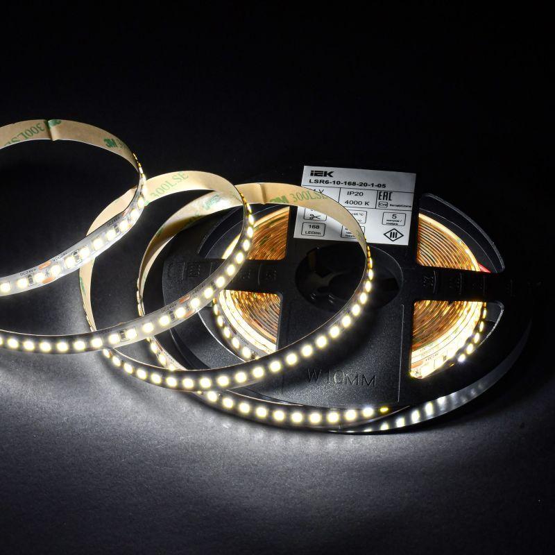 Лента светодиодная 2835-168LED 14Вт/м IP20 10мм 24В 4000К (уп.5м) IEK LSR6-10-168-20-1-05
