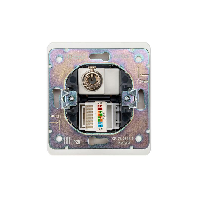 Розетка компьютерная + телевизионная СП ROUND MIELE RJ45 кат6 + TV перламутр Kranz KR-78-0722-1