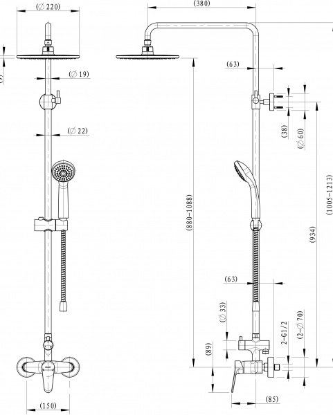 Душевая колонна со смесителем для душа Bravat Eco (F9111147C-A-RUS)