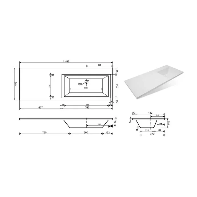 Тумба подвесная "Даллас 140", Люкс белая, PLUS, ЭМАЛЬ