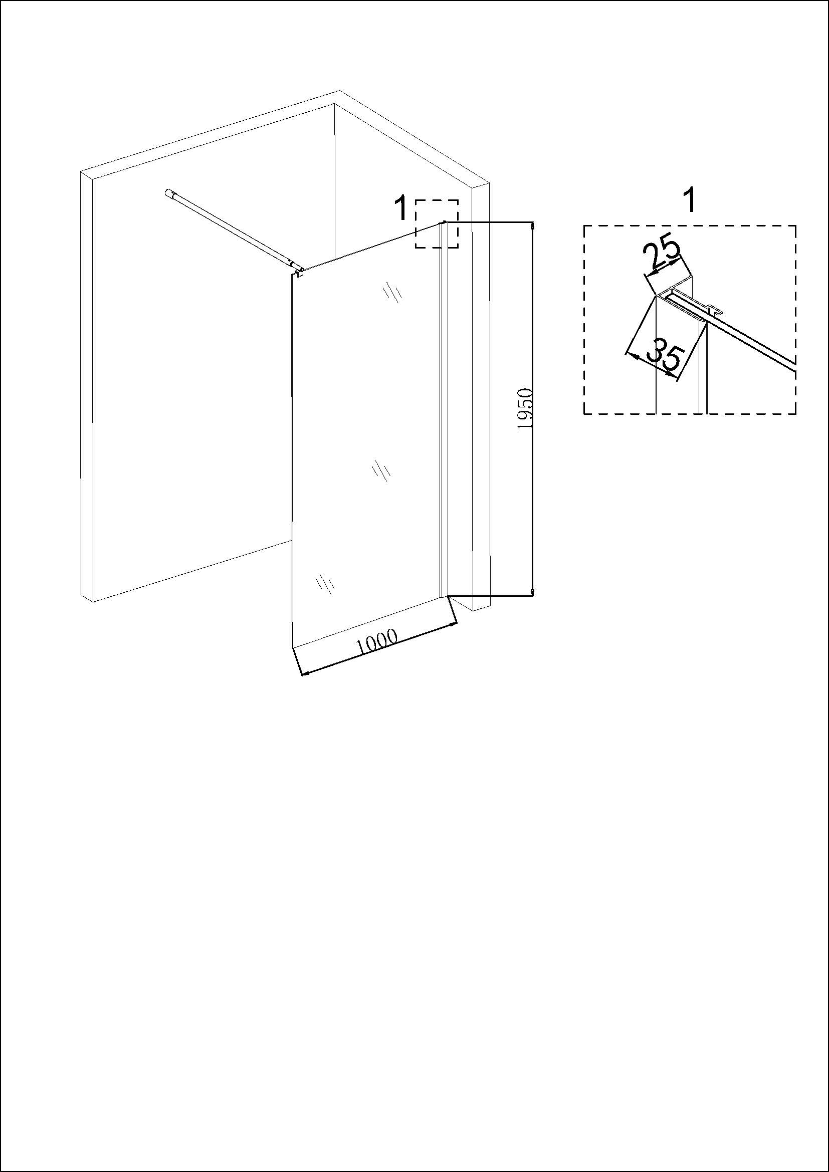 Душевая перегородка NG-683-90 BLACK (90x195)