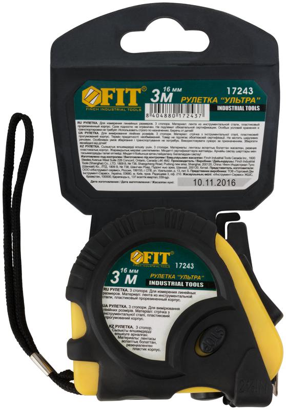 Рулетка Ультра 3мх16мм прорезиненный корпус тройн. стопор FIT 17243