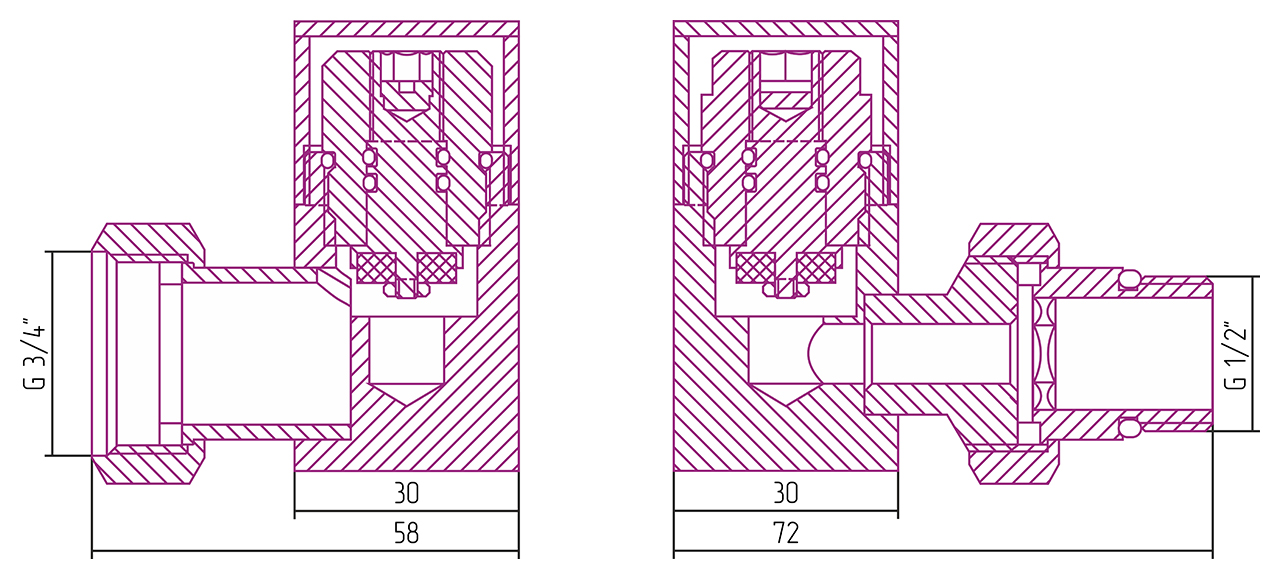 Вентиль 3D правый (под шестигранник) G 1/2" НР х G 3/4" НГ (Без покрытия) 00-1407-1234