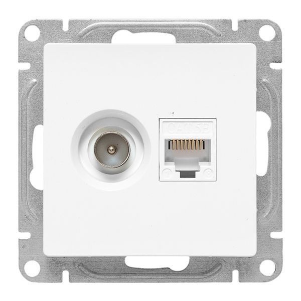 Розетка телевизионная + компьютерная СП Эпика TV + RJ45 кат.5 механизм бел. EKF UP1-SOW-TV+RJ